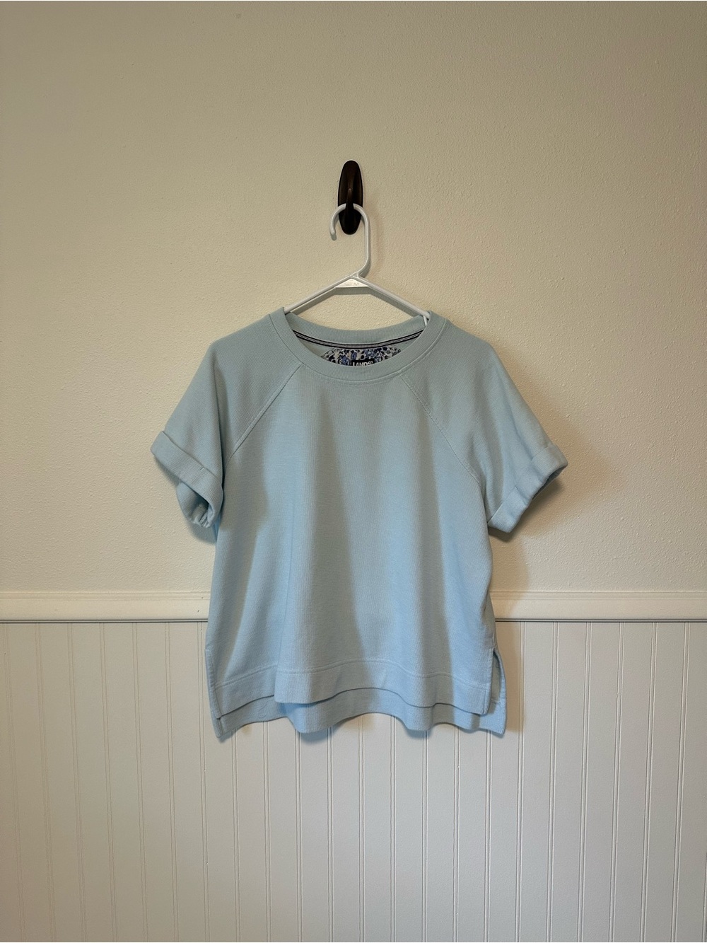 Lands' End Short Sleeve Crewneck Sweatshirt Blue Floral Lining - Women's L